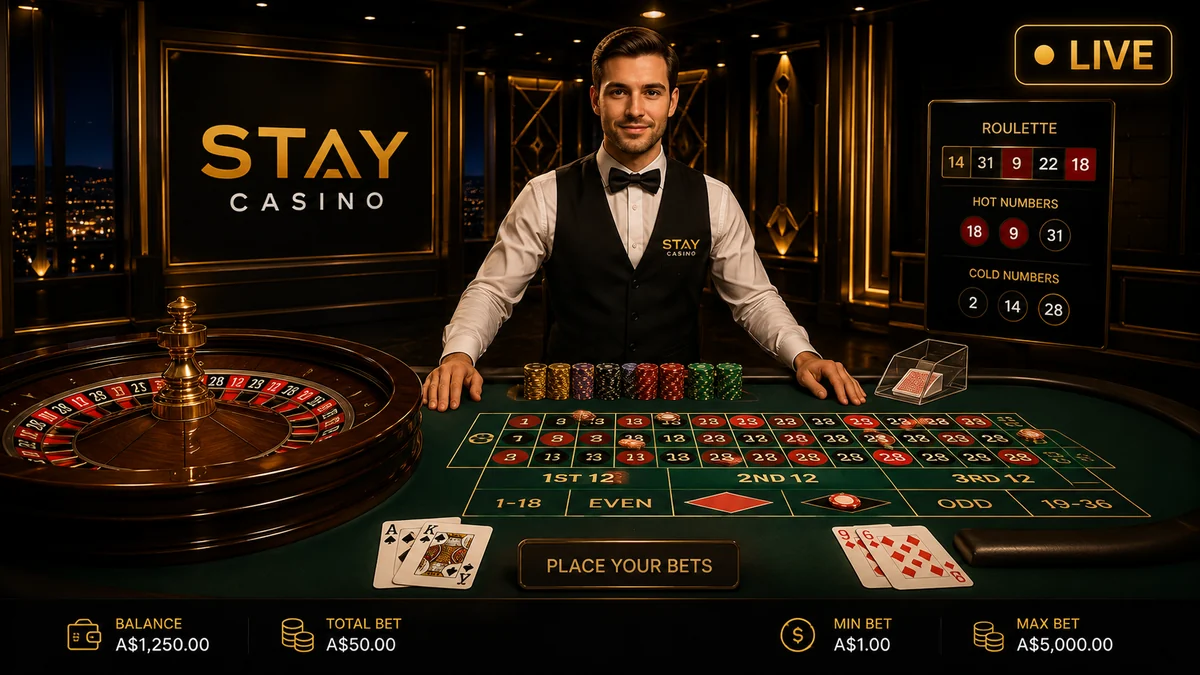 Live dealer blackjack table streaming in HD to a Stay Casino player in Australia